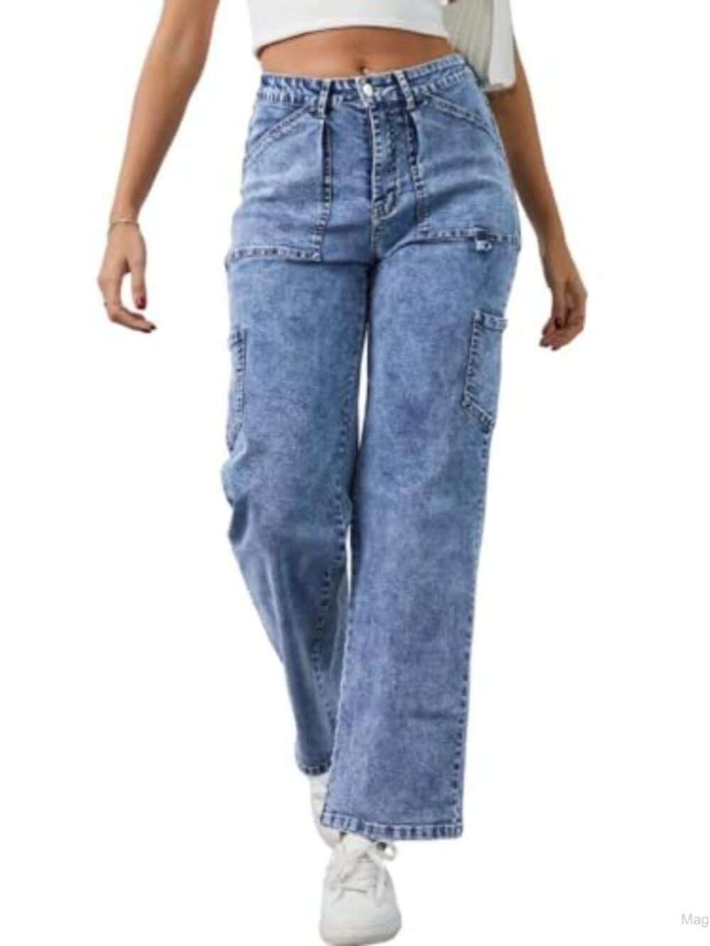 High Waisted Cargo Jeans Joggers with Pockets Stretch Denim Elastic Waist